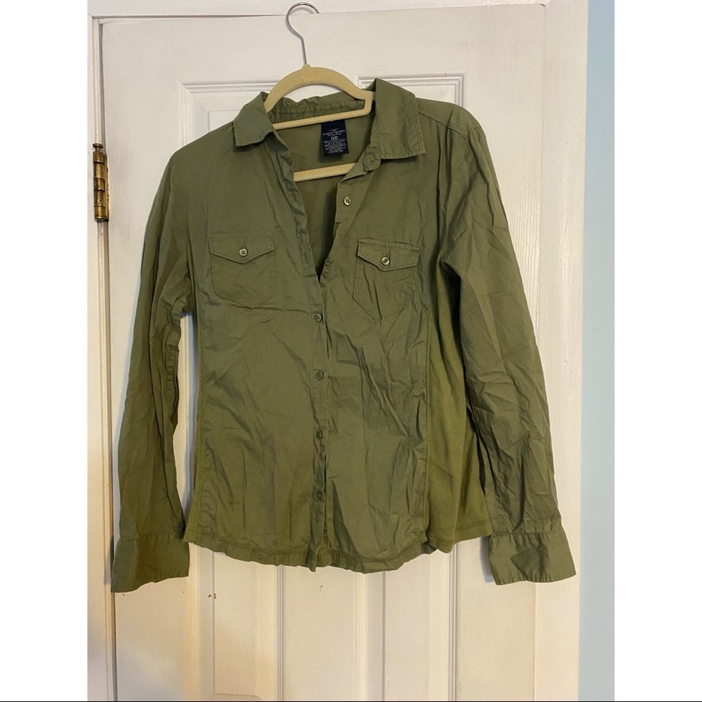 Khaki Green Button Down Casual Top | Size S
